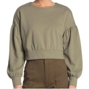 New Abound Puff Sleeve Cropped Sweatshirt Olive Night Pullover